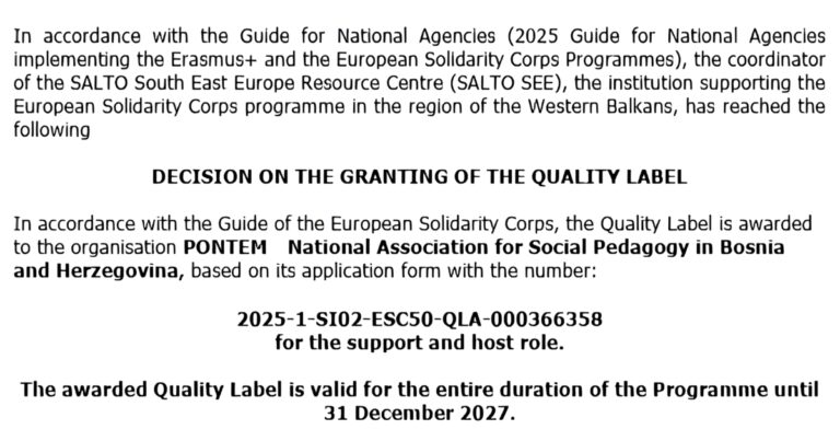 PONTEM je nosilac ESC Quality Labela!